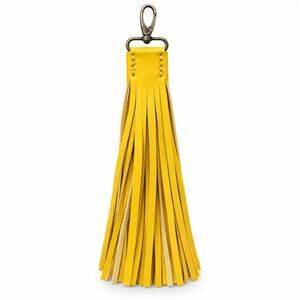 Handmade Yellow Full Grain Leather Tassel Bag Charm Keychain Antique Brass 12in